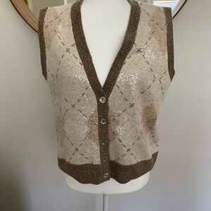 Zara Argyle Vest Tan  and Cream w Sparkle